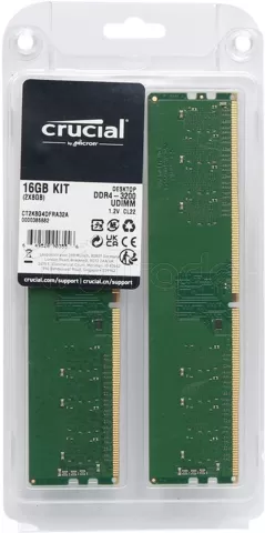 Photo de Kit Barrettes mémoire 16Go (2x8Go) DIMM DDR4 Crucial Classic 3200Mhz (Vert)