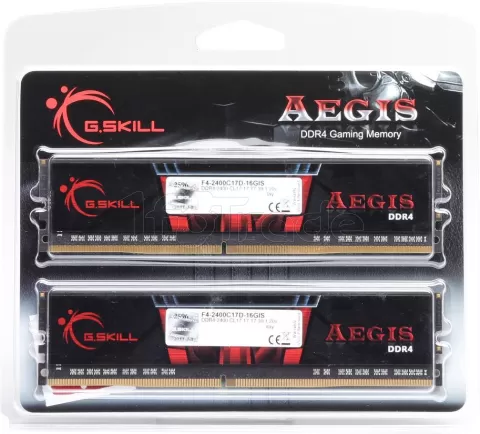 Photo de Kit Barrettes mémoire 16Go (2x8Go) DIMM DDR4 G.Skill Aegis  2400Mhz (Noir et Rouge)