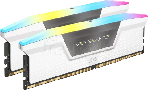 Photo de Kit Barrettes mémoire 32Go (2x16Go) DIMM DDR5 Corsair Vengeance RGB 6400MHz CL36 (Blanc)