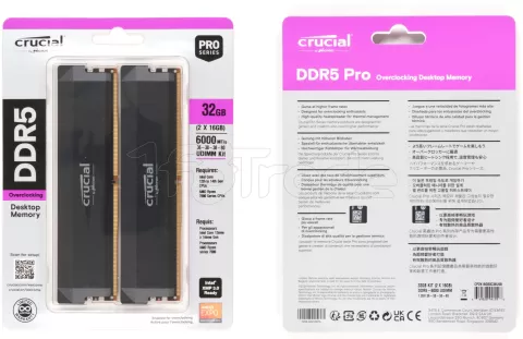 Photo de Kit Barrettes mémoire 32Go (2x16Go) DIMM DDR5 Crucial Pro OC Gaming 6000MHz (Noir)