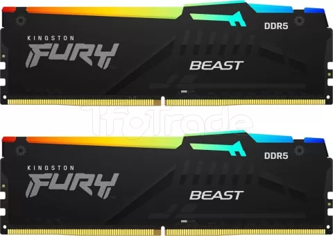 Photo de Kit Barrettes mémoire 32Go (2x16Go) DIMM DDR5 Kingston Fury Beast RGB  5600MHz CL40 (Noir)