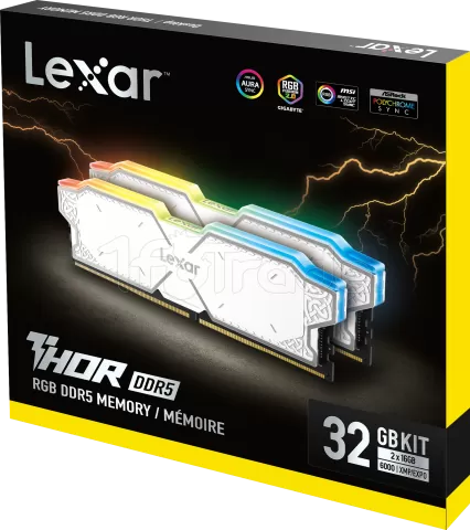 Photo de Kit Barrettes mémoire 32Go (2x16Go) DIMM DDR5 Lexar Thor RGB 6000MHz (Blanc)