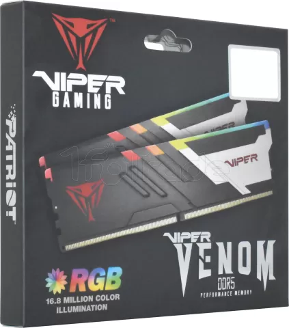 Photo de Kit Barrettes mémoire 32Go (2x16Go) DIMM DDR5 Patriot Viper Venom RGB  5600MHz (Noir)