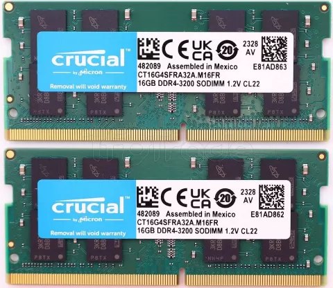 Photo de Kit Barrettes mémoire SODIMM DDR4 32Go (2x16Go) Crucial  3200Mhz (Vert)