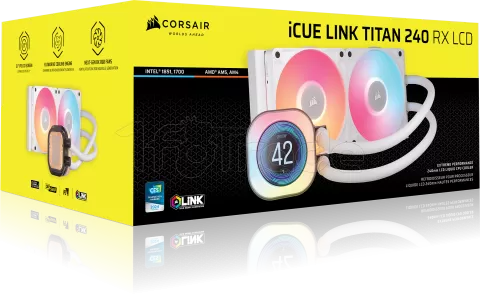 Photo de Kit Watercooling AIO Corsair iCue Link Titan RX LCD RGB - 240mm (Blanc)