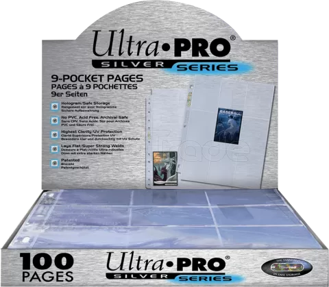 Photo de Lot de 100 feuilles classeur pour 9 cartes Ultra Pro silver series format 63.5x88.9mm (Transparent)