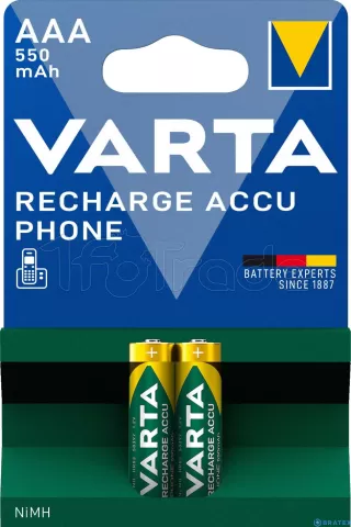 Lot de 2 piles rechargeables Varta Recharge Accu Phone type AAA (LR3)  550mAh pour professionnel, 1fotrade Grossiste informatique