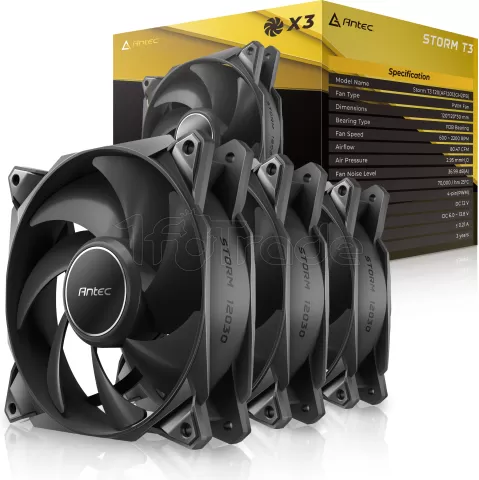 Photo de Lot de 3 Ventilateurs de boitier Antec Storm T3 - 12cm (Noir)