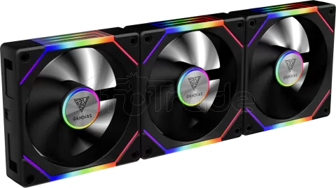 Photo de Lot de 3 Ventilateurs de boitier Gamdias Aeolus P2 RGB - 12cm (Noir)