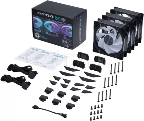 Photo de Lot de 3 Ventilateurs de boitier Phanteks D30 Reverse Airflow RGB - 12cm (Noir)