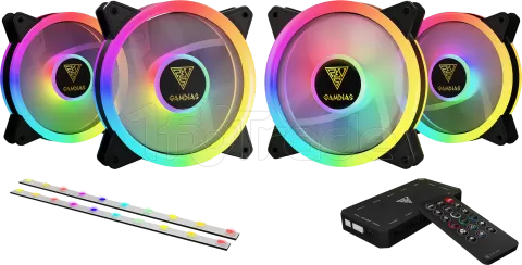 Photo de Lot de 4 Ventilateurs de boitier Gamdias Aeolus M2 Elite RGB 12cm (Noir)