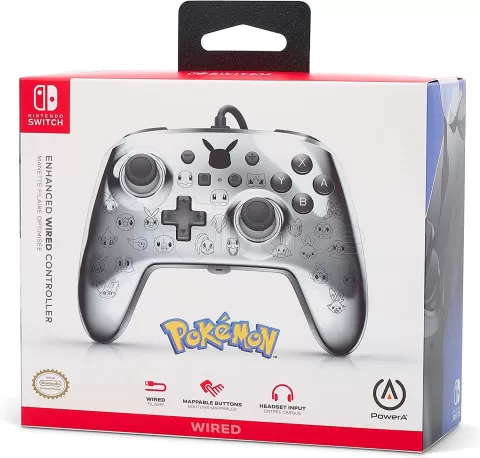 Photo de Manette de jeu filaire PowerA Enhanced Pokemon Pikachu Black & Silver pour Nintendo Switch (Gris)