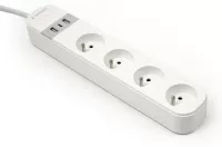 Photo de Multiprise 4 prises Gembird 1,5m + 3x USB (Blanc)