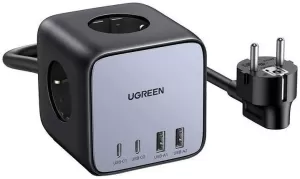 Photo de Multiprise Cube UGreen CD268 3 prises + 4 ports USB 1,8m (Noir/Gris)