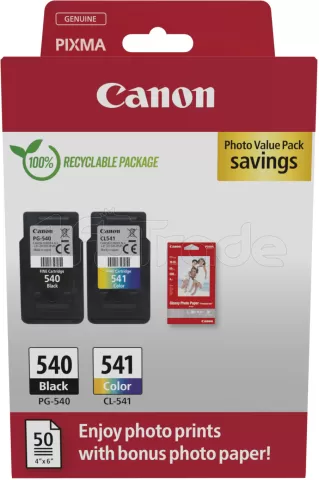 Photo de Pack 2 cartouches d'encre Canon PG-540/CL-541 Photo Value Pack (Noir + Couleurs) + 50x Papiers photo