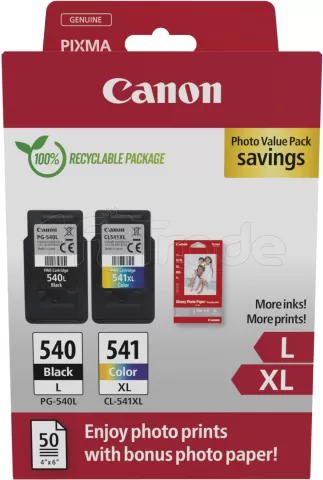 Photo de Pack 2 cartouches d'encre Canon PG-540L/CL-541XL Photo Value Pack (Noir/Couleurs) + 50x Papiers photo