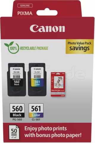 Photo de Pack 2 cartouches d'encre Canon PG-560/CL-561 Photo Value Pack (Noir + Couleurs) + 50x Papiers photo