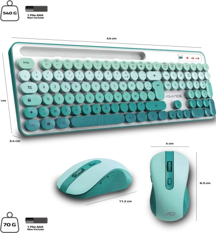 Photo de Pack 2en1 (Clavier/Souris) sans fil Advance Pep'S (Blanc/Vert)