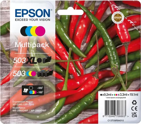 Photo de Pack 4 Cartouches d'encre Epson Piments 503/503XL (Noir XL + Couleurs)