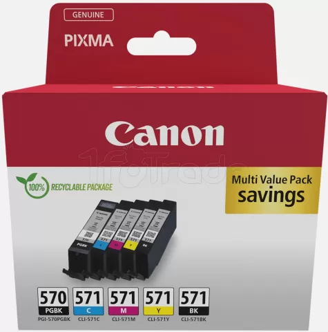 Photo de Pack 5 cartouches d'encre Canon  PG-570/CL-571 (Couleurs + Noir + Noir PGBK)