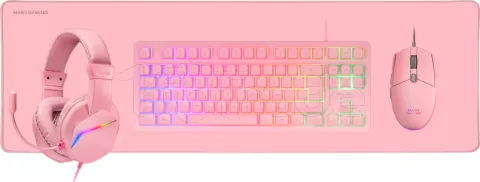 Photo de Pack Gamer 4en1 (Clavier/Souris/Casque/Tapis) Mars Gaming MCP-RGB3 (Rose)