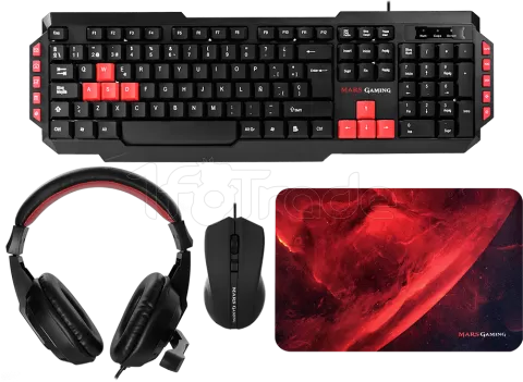 Photo de Pack Gamer 4en1 (Clavier/Souris/Casque/Tapis) Mars Gaming MRCP1 (Noir/Rouge)