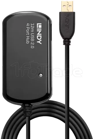 Photo de Rallonge USB 2.0 Lindy + HUB 4 ports 12m M/F (Noir)