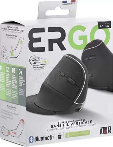 Photo de Souris sans fil Bluetooth ergonomique verticale T'nB Ergo (Noir)