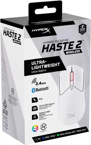 Photo de Souris sans fil Gamer HyperX Pulsefire Haste 2 RGB (Blanc)