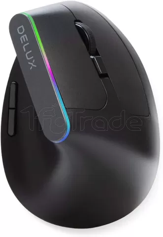 Photo de Souris sans fil verticale Delux M618C RGB pour droitier (Noir)