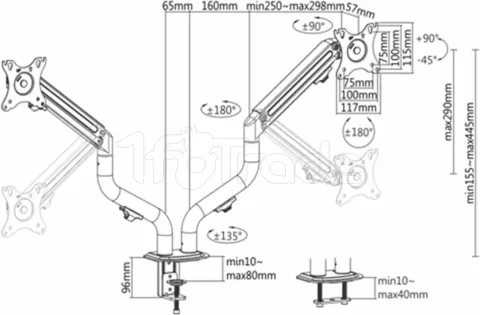 Photo de Support double-écran à fixer Gembird MA-DA2-02 - 32" (8kg max) (Noir)