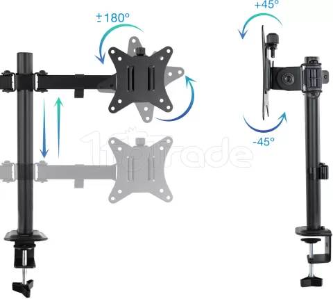 Photo de Support double-écran à fixer Tooq DB1802TN 17"-27" (8kg max) (Noir)