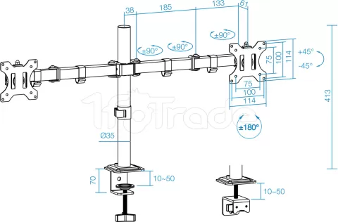 Photo de Support double-écran à fixer Tooq DB1802TN 17"-27" (8kg max) (Noir)