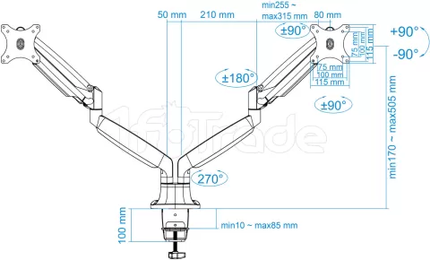 Photo de Support double-écran à fixer Tooq DB3132TNR 13"-32" (9kg max) (Argent)