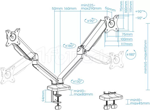 Photo de Support double-écran à fixer Tooq DB5132TNR 17"-32" (9kg max) (Noir)