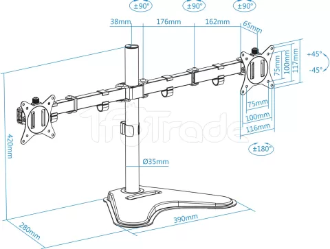 Photo de Support double-écran à poser Tooq DB1702TN 17"-32" (9kg max) (Noir)