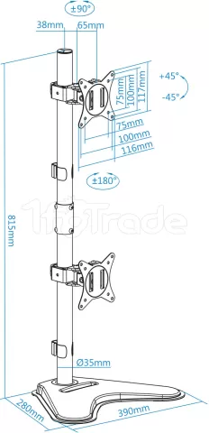 Photo de Support double-écran à poser Tooq DB1703TNV 17"-32 (9kg max) (Noir)