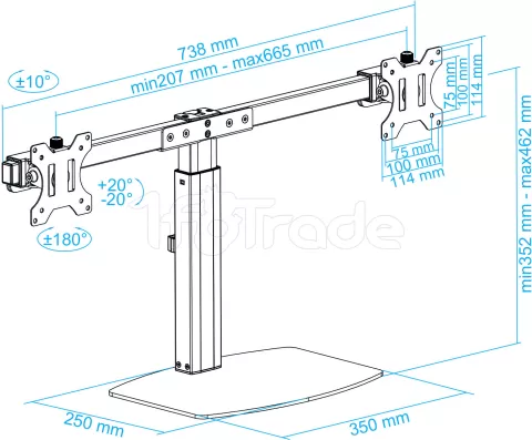 Photo de Support double-écran à poser Tooq DB1727TN 17"-27" (6kg max) (Noir)