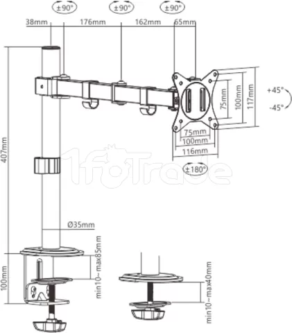 Photo de Support écran à fixer Gembird MA-D1-01 - 32" (9kg max) (Noir)