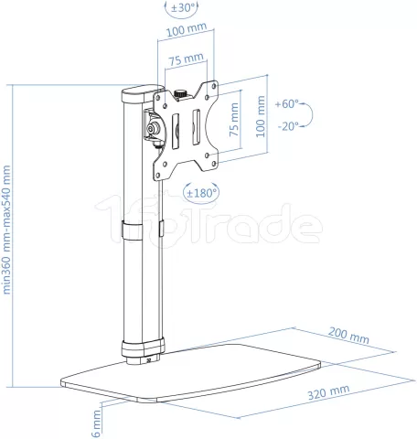 Photo de Support écran à poser Tooq DB1127TN 17"-27" (6kg max) (Blanc)