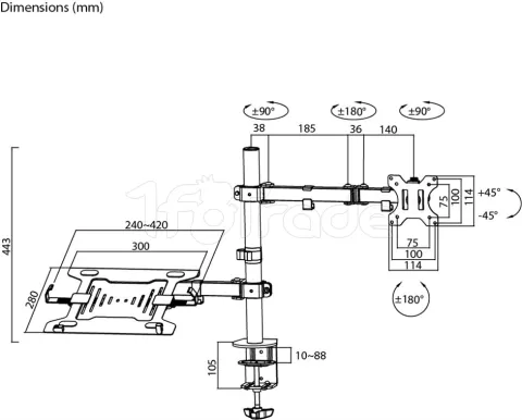 Photo de Support écran et ordinateur portable à fixer Goobay Flex 32" (12kg max)