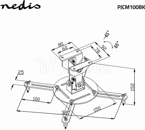 Photo de Support plafond vidéoprojecteur Nedis PJCM100BK Hauteur de 13cm 10kg max (Noir)