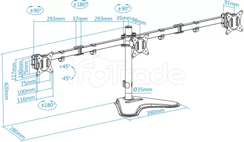 Photo de Support triple-écran à poser Tooq DB1704TN 13"-27" (7kg max) (Noir)