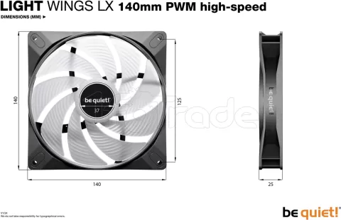 Photo de Ventilateur de boitier be quiet! Light Wings LX High Speed RGB - 14cm (Noir)